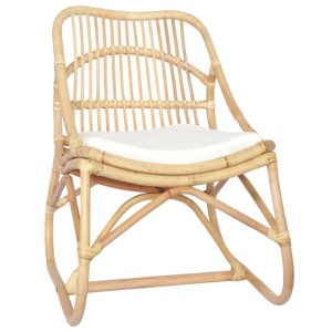 Rattanstuhl mit Leinenkissen, Relaxsessel für Wohnzimmer und Schlafzimmer.