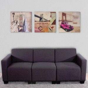 3-teiliges Leinwandbild New York: Freiheitsstatue, Brooklyn Bridge, Oldtimer. Dekoartikel für Wohnaccessoires.