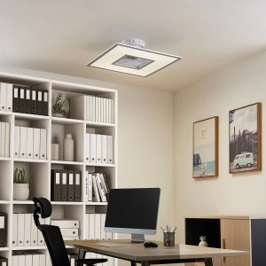 Dimmbarer LED Deckenventilator Romea mit Lampe in Alu, geeignet für Wohn- und Arbeitszimmer.