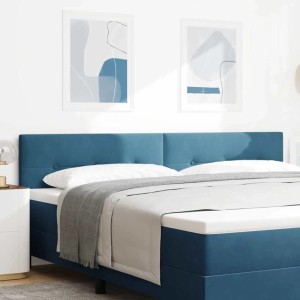 Blaues vidaXL LED Kopfteil (200 cm) aus Polyester am Bett.