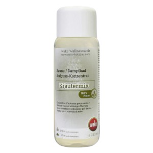 WekaPur Sauna- und Dampfbadduft Kräutermix in transparenter Flasche.