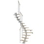 Dolle Mittelholmtreppe Dublin, Ahorn/Perlgrau, 1/2 gewendelt, mit Edelstahlgeländer und Holzhandlauf.