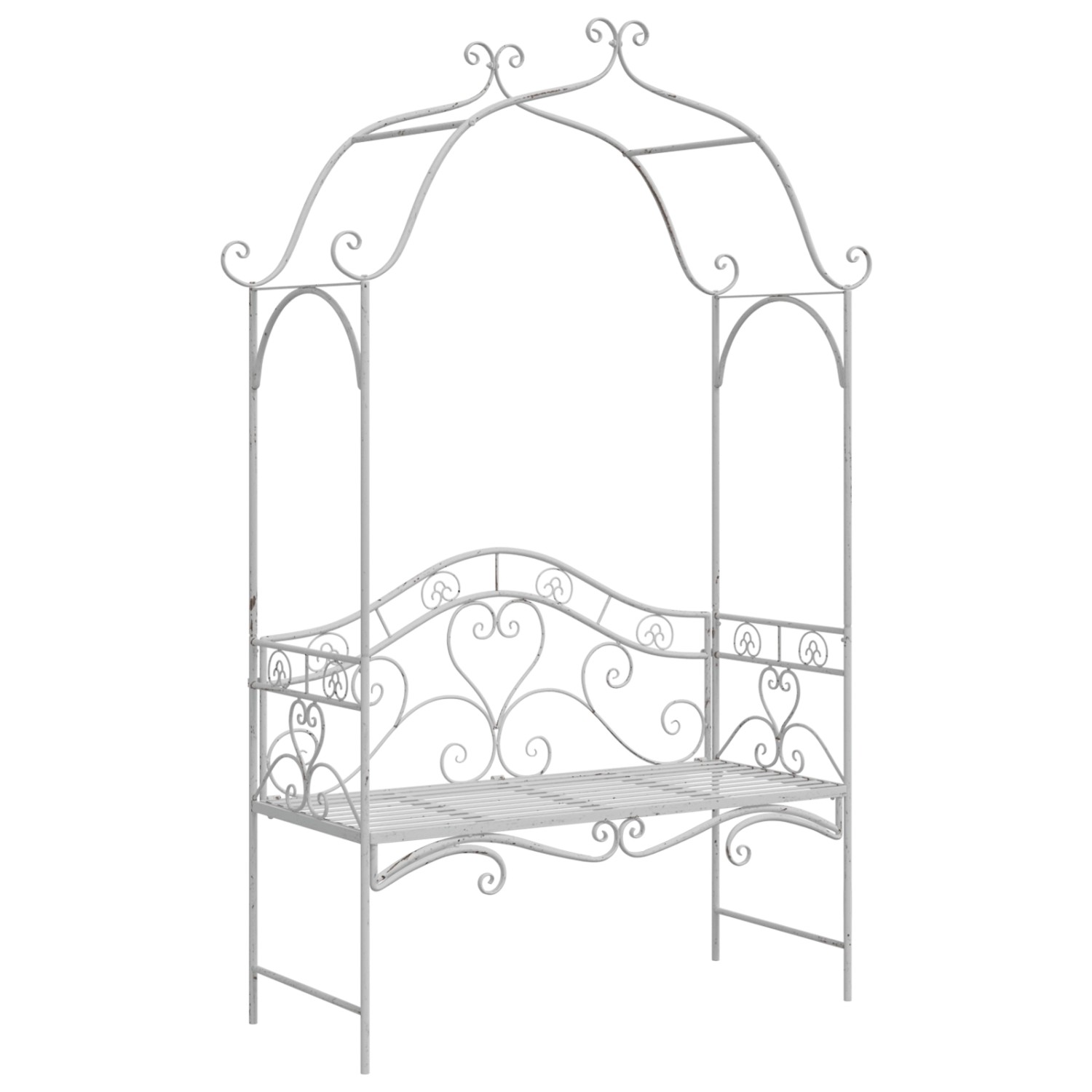 vidaXL Gartenbank Weiß Metall 121 x 48 x 200 cm Dekorative Intarsien 420081 günstig online kaufen