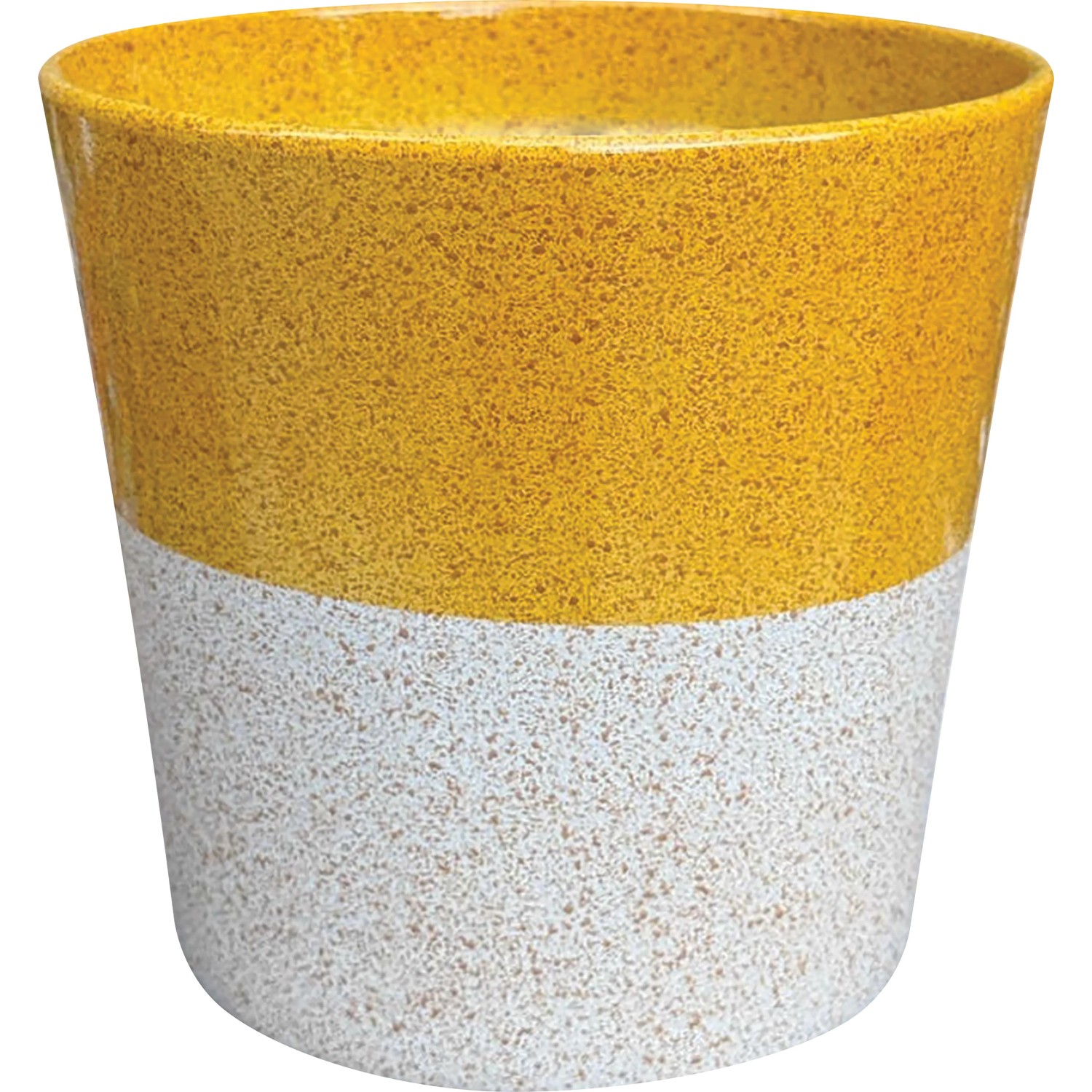 Übertopf Keramik Glänzend Gelb-Weiß 19,5 cm x 19,5 cm x 18 cm