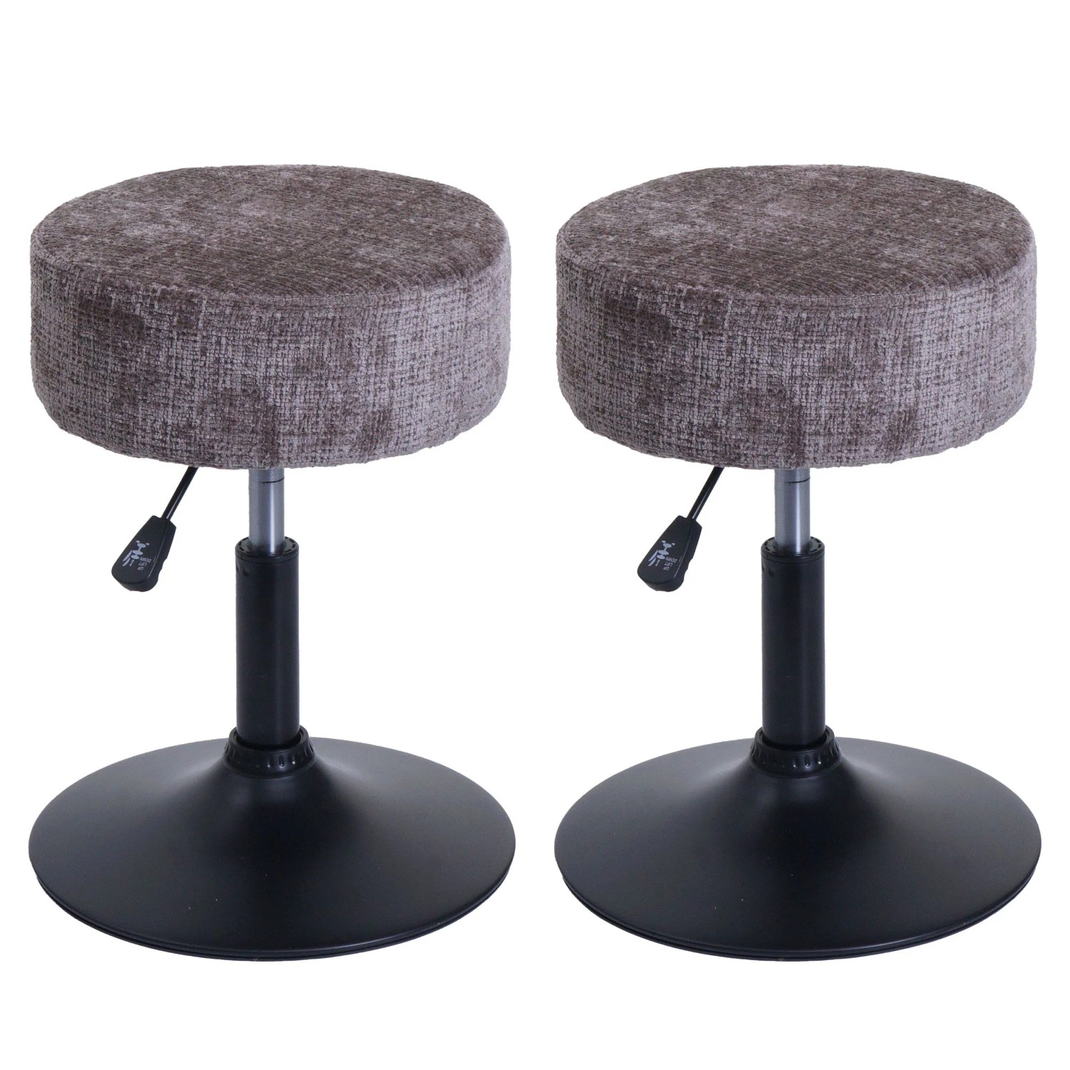 MCW 2er-Set Hocker C22 Höhenverstellbar Drehbar Ø 37cm Stoff Chenille Braun