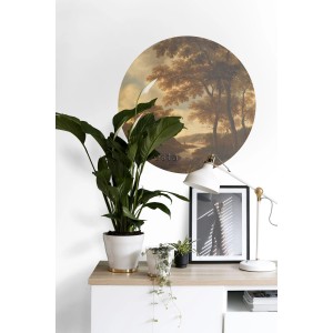 Selbstklebende, runde Tapete mit Waldlandschaft in Orange (Ø 70 cm) von ESTAhome.