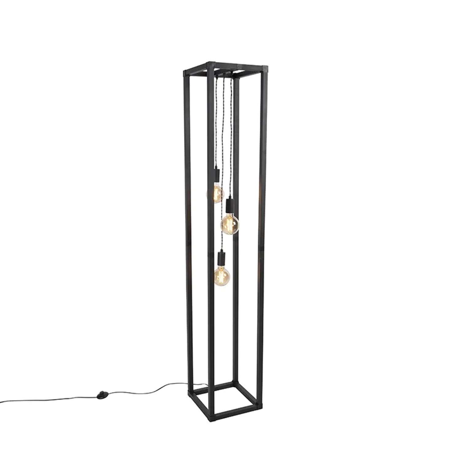 QAZQA Design Stehleuchte Schwarz 3-Licht Käfig