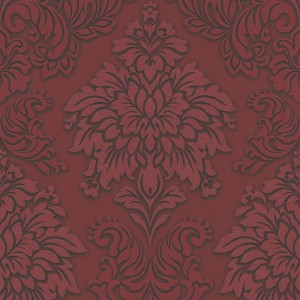 Rote Barock Tapete mit Glitzer. Elegante Vliestapete mit Ornamenten für Schlafzimmer.