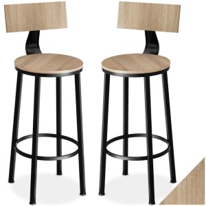 2er Set Tectake Barhocker Poole im Industrial Style, Holz Eiche Sonoma mit Rückenlehne.