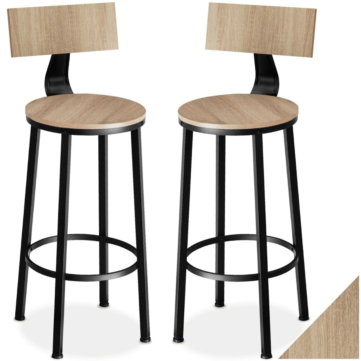 Tectake Set Barhocker Poole Mit Rückenlehne Industrial Style  54 x 54 x 101 5 cm Industrial Holz Hell  Eiche Sonoma