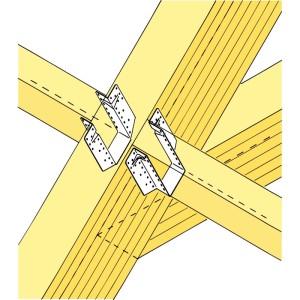 Feuerverzinkter Simpson Balkenschuh BSS verbindet zwei Holzbalken. Stabiler Holzverbinder aus Stahl für sichere Konstruktionen.