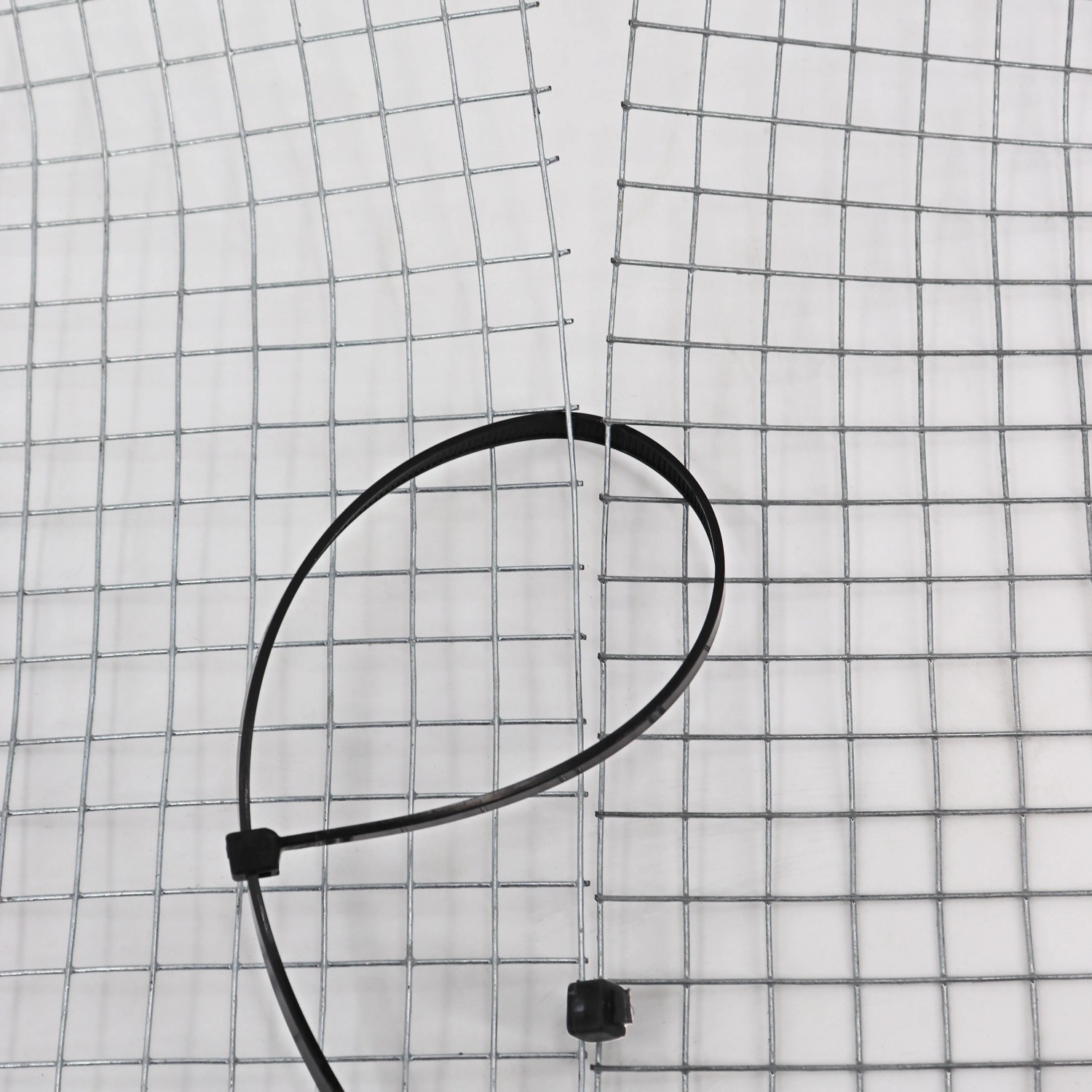 Schwarzer Aquagart Kabelbinder (300mm) zur Befestigung an einem Drahtzaun.