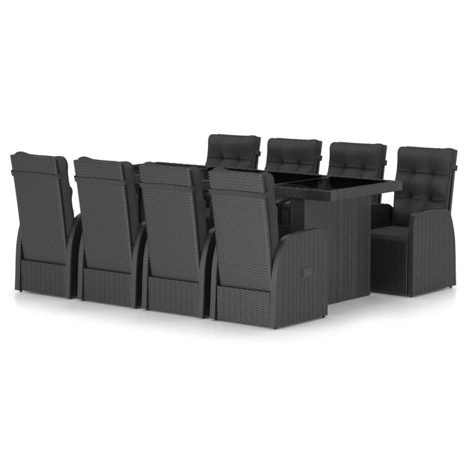 vidaXL 9-Tlg Garten-Essgruppe mit Kissen Poly Rattan Schwarz 3059343