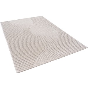 Moderner, creme-farbener Teppich (200x290cm) für In- & Outdoor, Flachgewebe mit Muster.