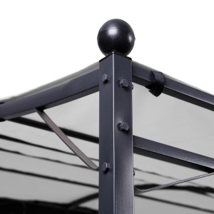 Detailaufnahme Anbaupavillon: Stahlgestell in Grau mit wasserabweisendem Dach. Kategorie: Markisen & Sonnenschutz.