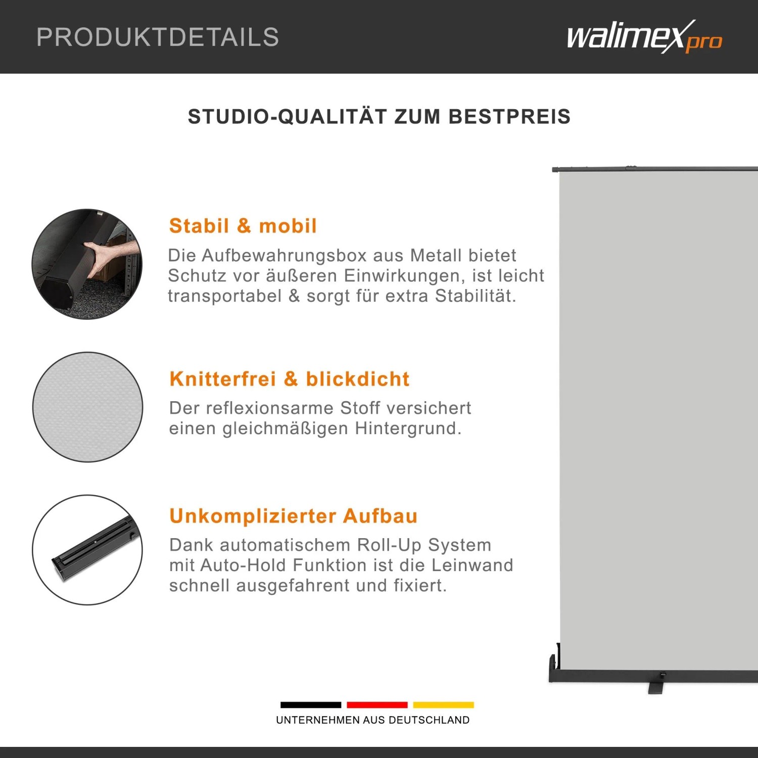Walimex Pro Roll-Up Panel Hintergrund Grau 210X220Cm Fotohintergrund Fotostudio_5