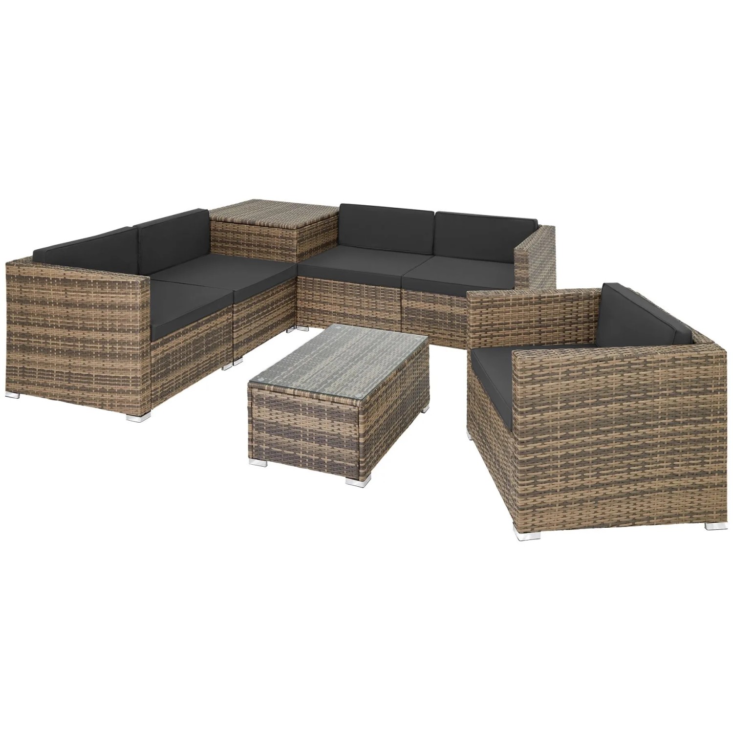 Tectake Rattan Lounge Pisa Für 5 Personen Widerstandsfähig und Uv Beständig  67 x 75 x 64 50 cm Natur