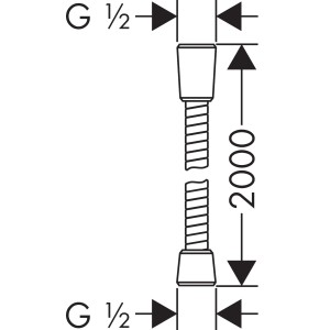 Technische Zeichnung: Hansgrohe Sensoflex Brauseschlauch, 200 cm, Chrom, mit Maßangaben.