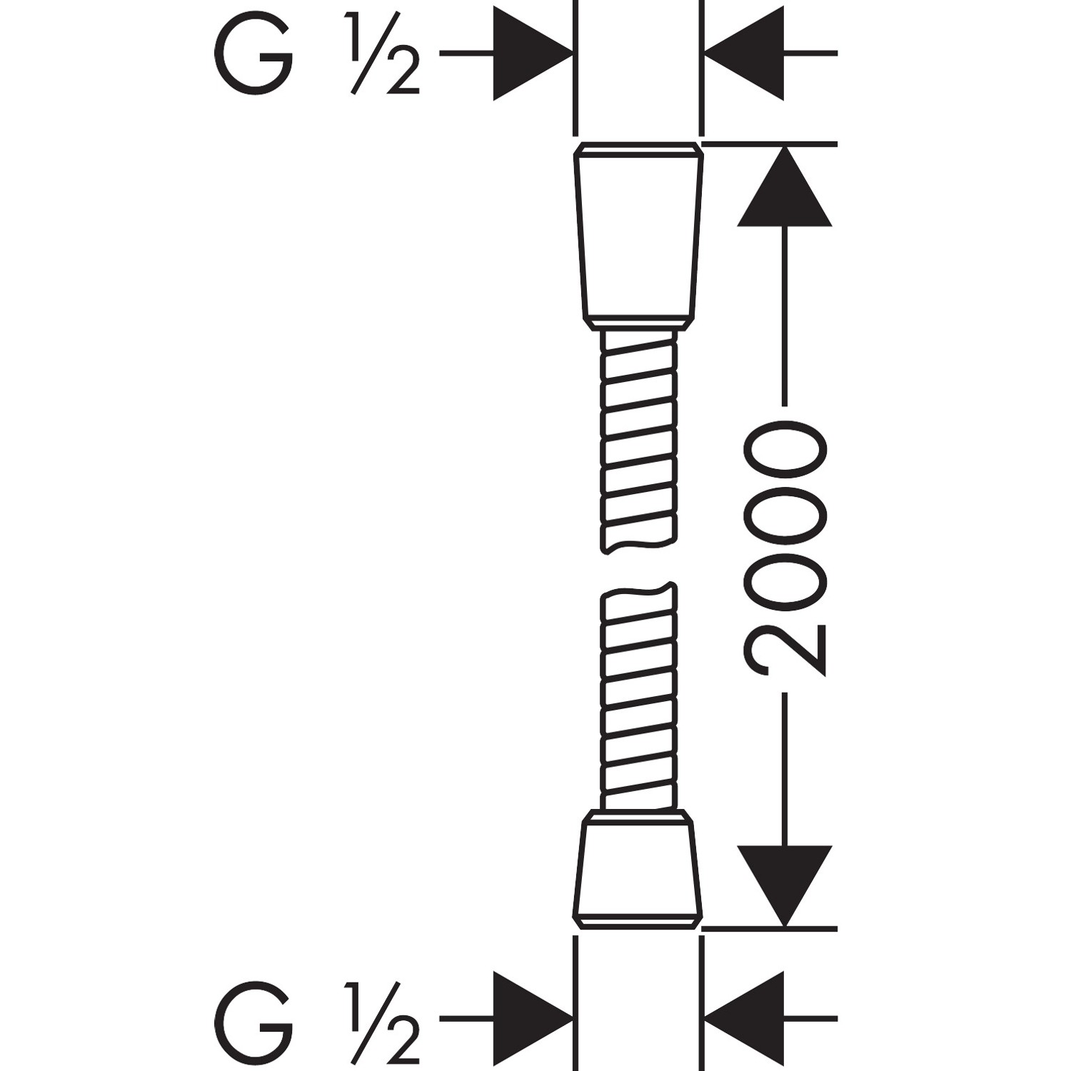 Technische Zeichnung: Hansgrohe Sensoflex Brauseschlauch, 200 cm, Chrom, mit Maßangaben.