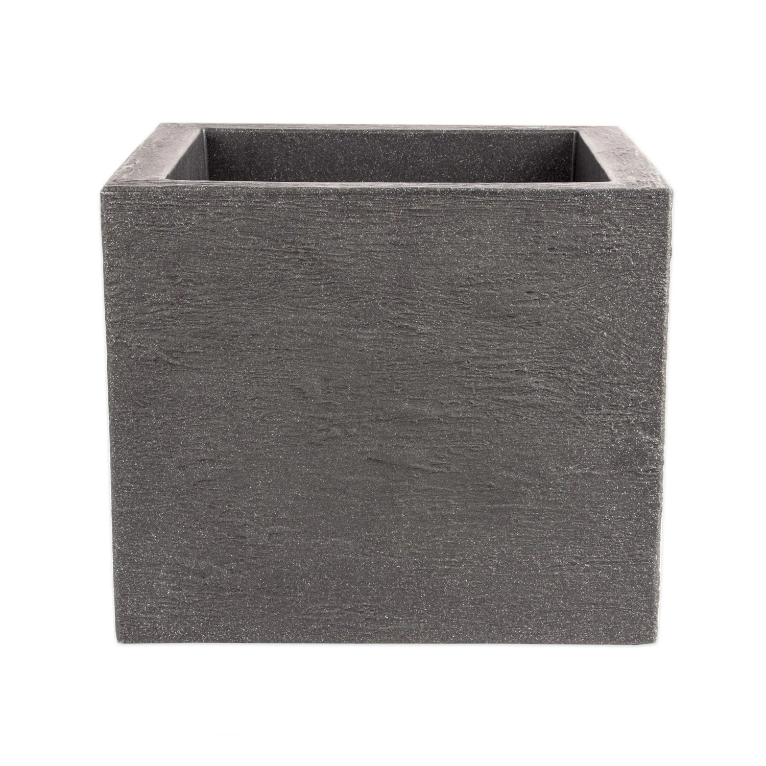 Großer quadratischer Pflanzkübel in Anthrazit mit Granitstein-Optik. Ideal für Terrasse, Balkon & Garten.