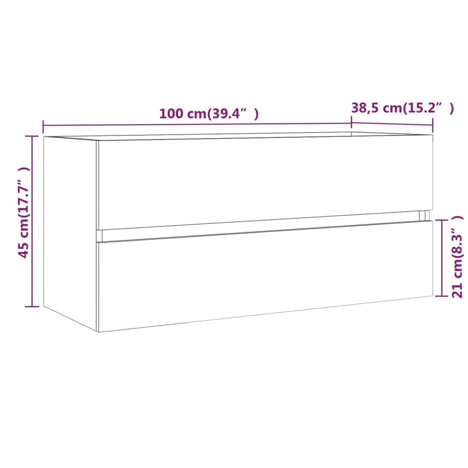vidaXL Waschbeckenschrank, Grau Sonoma, 100x38,5x45 cm, Holzwerkstoff, mit Schublade.
