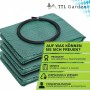 Drei grüne, gefaltete TTL GARDEN Gartensäcke (272 L) mit schwarzem Stabilisierungsring. Ideal für Laub, Gras und Gartenabfall.
