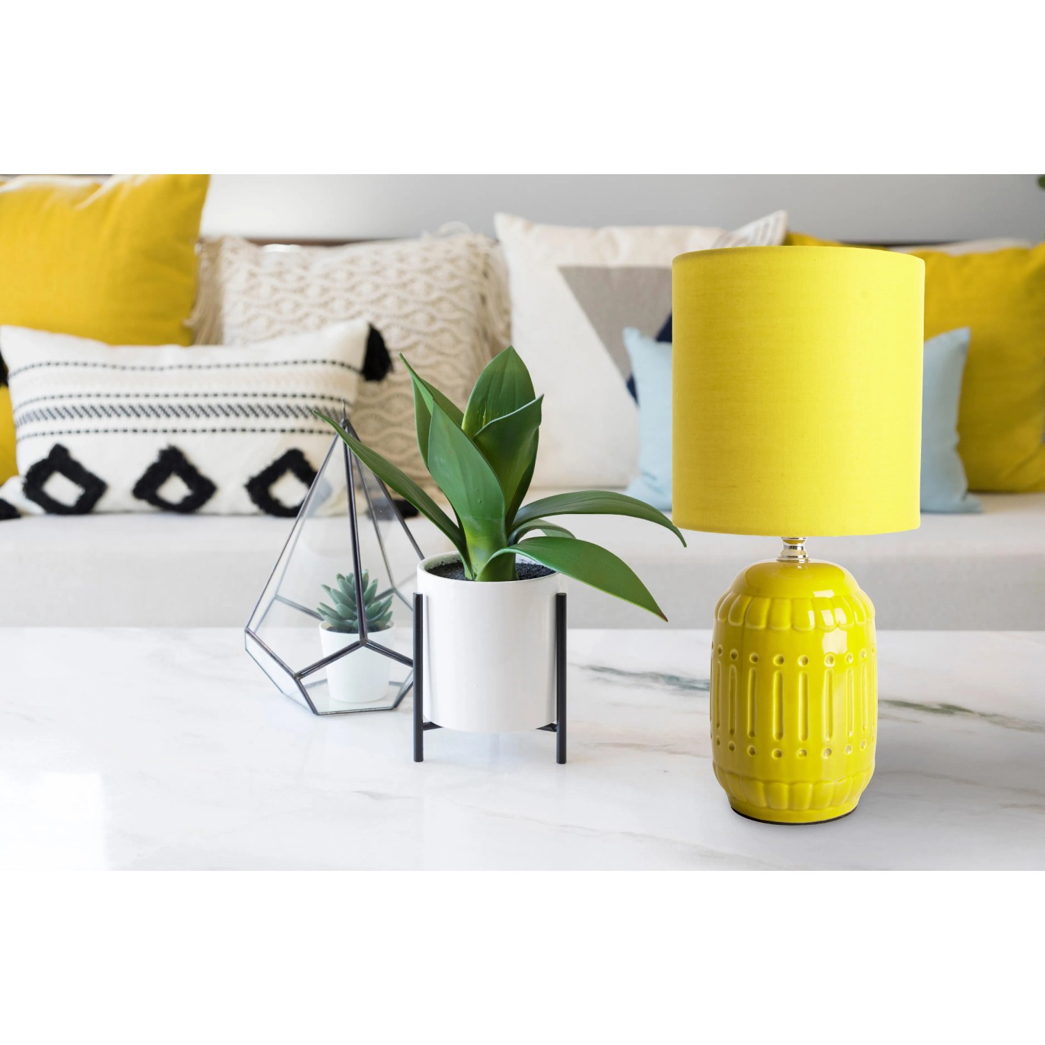 Gelbe Näve Tischleuchte Erida aus Keramik, Design-Tischlampe für Wohnraum.