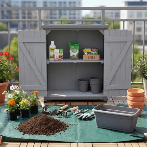 Relaxdays Pflanztisch Tannenholz Stahl Grau mit Unterschrank 90 cm x 75 cm x 40 cm