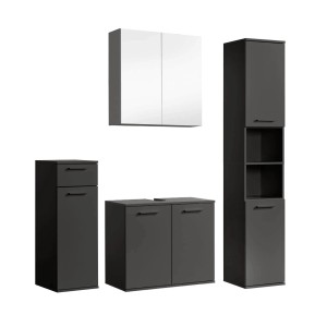 mokebo Badmöbel-Set „Der Steuermann“: 4-teiliges Badezimmer-Set in Anthrazit mit Spiegelschrank.