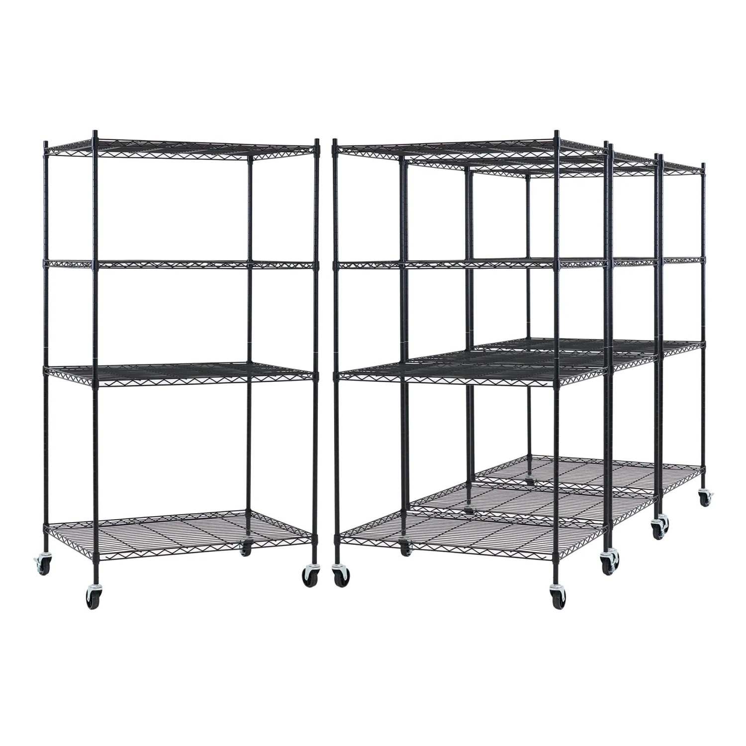 PROREGAL Mega Deal 4X Gitterregal HADES Mit Rollen & 4 Gitterböden Metall 160x90x60cm Fachlast 75kg Metallregal Schwarz  Küchenregal Aufbewahrung