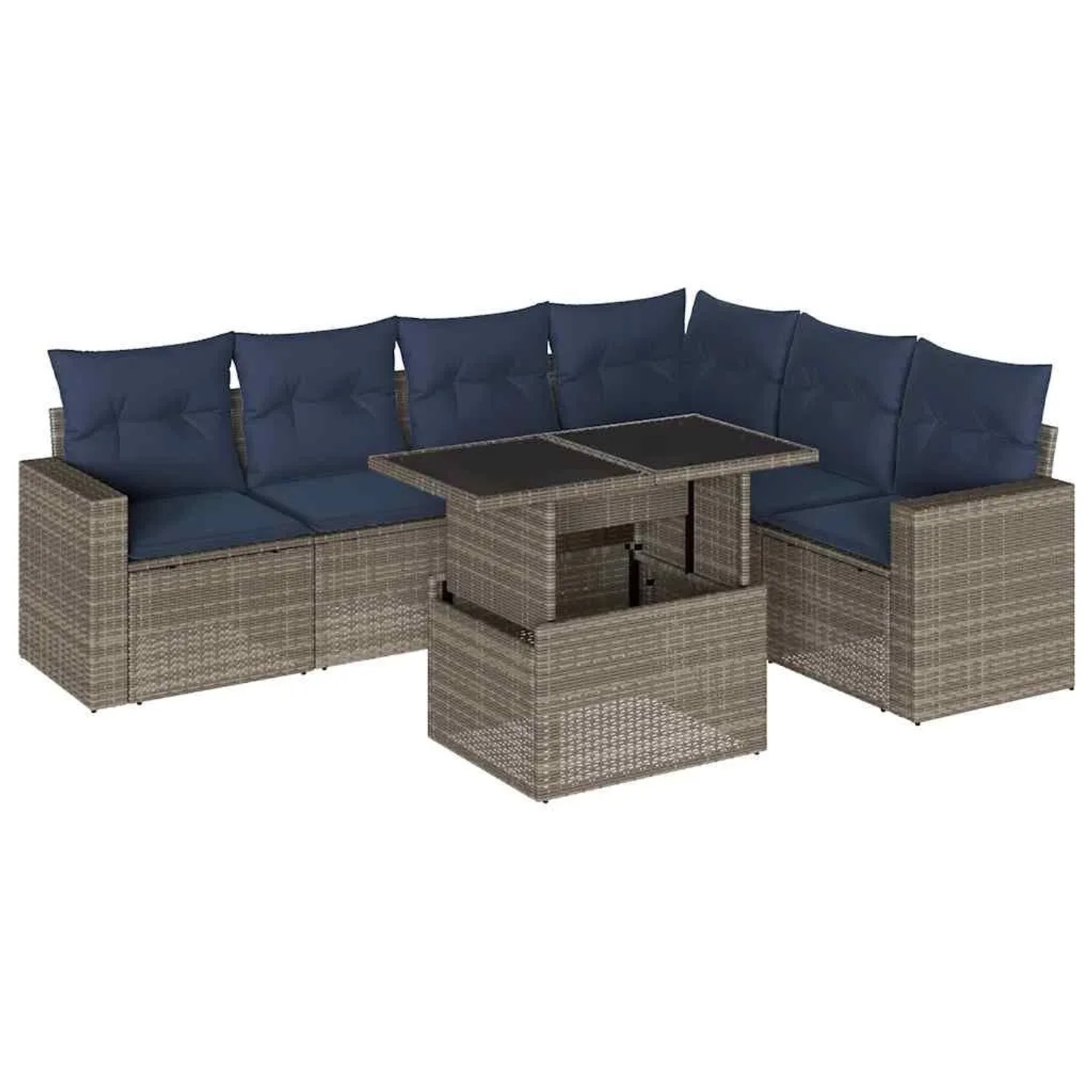 vidaXL 7-Tlg Gartensofa-Set mit Kissen Grau Polyrattan 3267301 günstig online kaufen