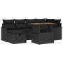 Schwarzes 7-teiliges vidaXL Garten-Sofa-Set aus Poly Rattan mit Tisch und Polstern.