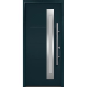 EcoStar Haustür Isopro IP 780S, 110x210 cm, Anthrazitgrau, Rechtsanschlag, mit Glasausschnitt und Edelstahlgriff.