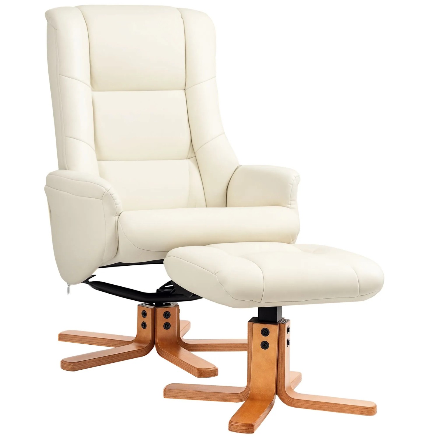 HOMCOM Relaxsessel mit Hocker Liegefunktion Wippfunktion Kunstleder Cremeweiß