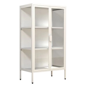 Weißer ebuy24 FlokaM Vitrinenschrank mit 2 Glastüren und Regalböden.