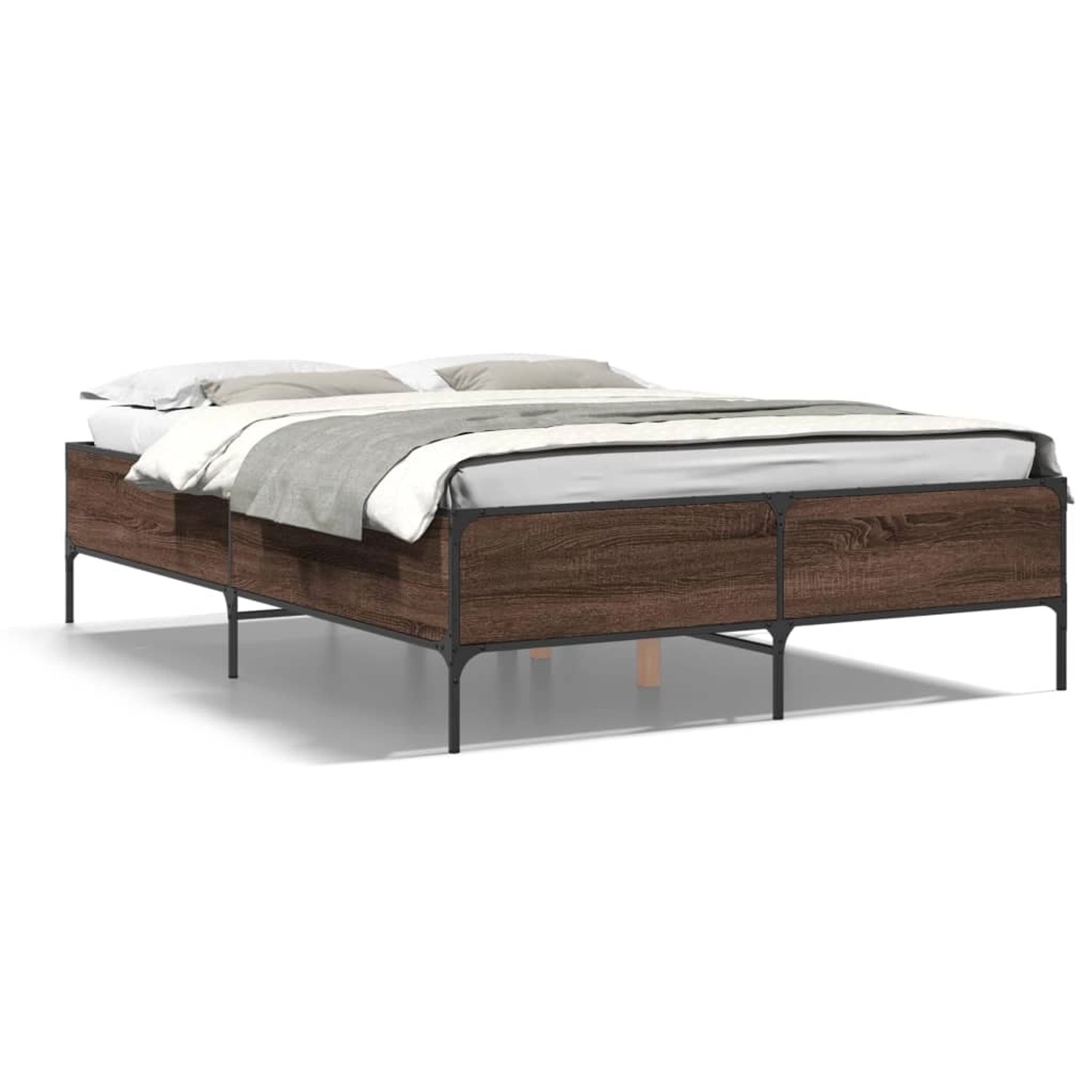 vidaXL Bettgestell Braun Eichen-Optik 135x190 cm Holzwerkstoff Metall 32798 günstig online kaufen