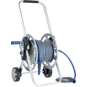LUX Comfort Metall Schlauchwagen-Set mit 30m Gartenschlauch, Brause und Anschlussgarnitur.