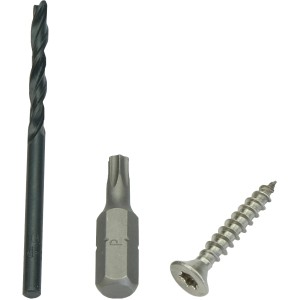 Kovalex Schrauben-Set: Schraube, Bit und Bohrer für WPC Unterkonstruktion.