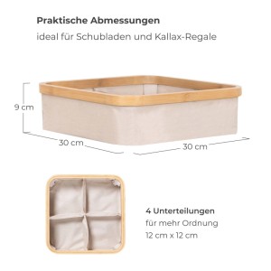 osoltus Badezimmer Box Nelson 2x Bambus Aufbewahrungskorb Beige 4 Fächer