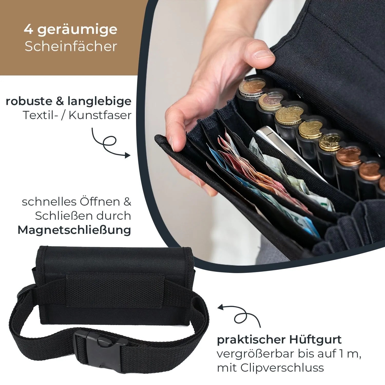 HMF 48810-02 Kellner Geldbörse Gürtel Kellnertasche Euro-Geldwechsler 21 x 10 x 7 cm Schwarz_4