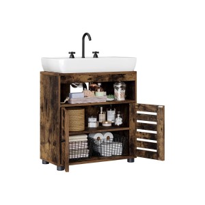 Vasagle Waschbeckenunterschrank, 60x30x63 cm, braun, mit offenem Fach und Schranktür.
