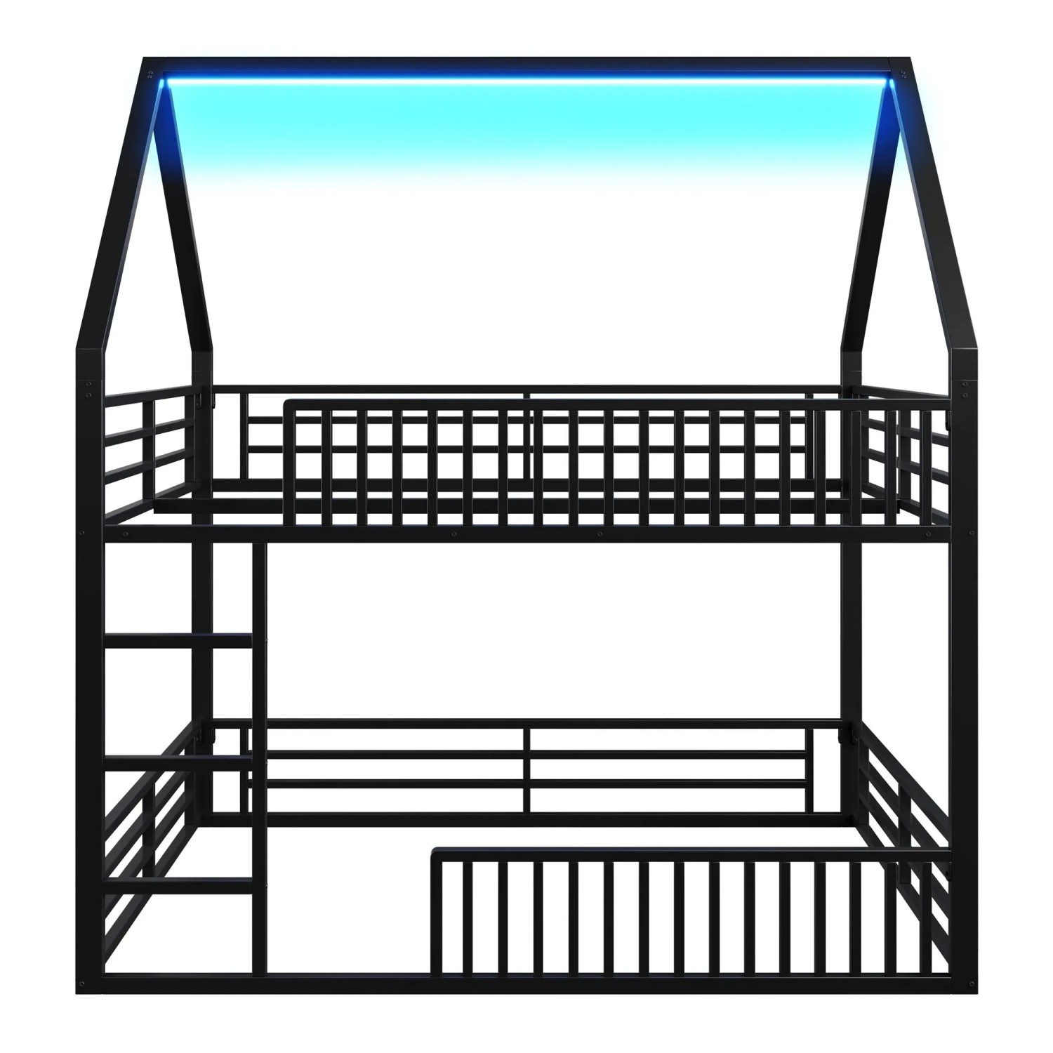 okwish Etagenbett 140x200cm mit Zaun und LED Beleuchtung Kinderzimmer Schwarz ohne Matratze