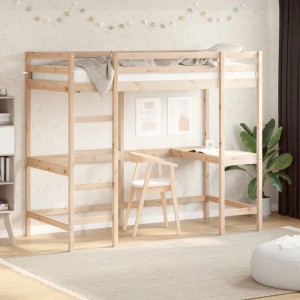 vidaXL Hochbett mit Schreibtisch 90x190 cm Massivholz Kiefer 842858