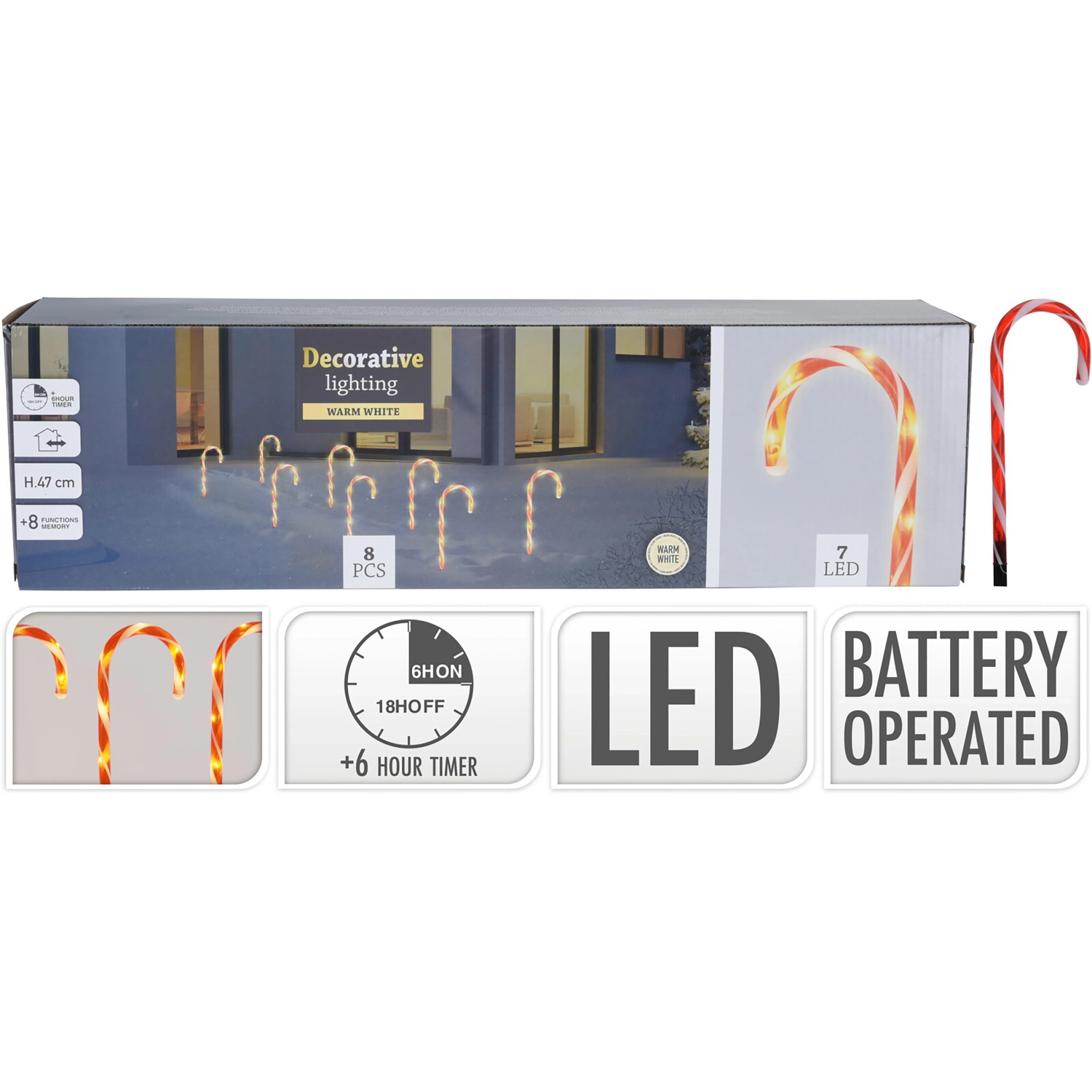 Gartenstecker LED-Zuckerstange 8er-Set