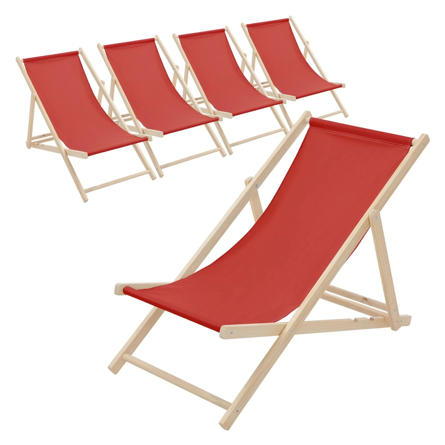 ECD Germany Liegestuhl 5Er Set Klappbar Rot aus Holz