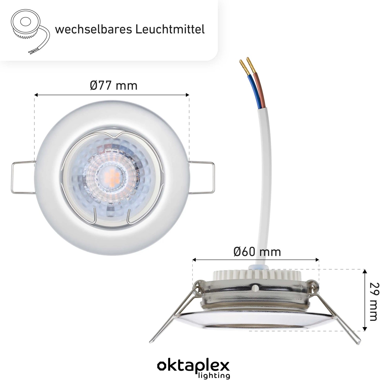 Oktaplex Einbauspot Sedan 6er Set, Chromoptik, LED warmweiß, Maße: 77x77x29mm