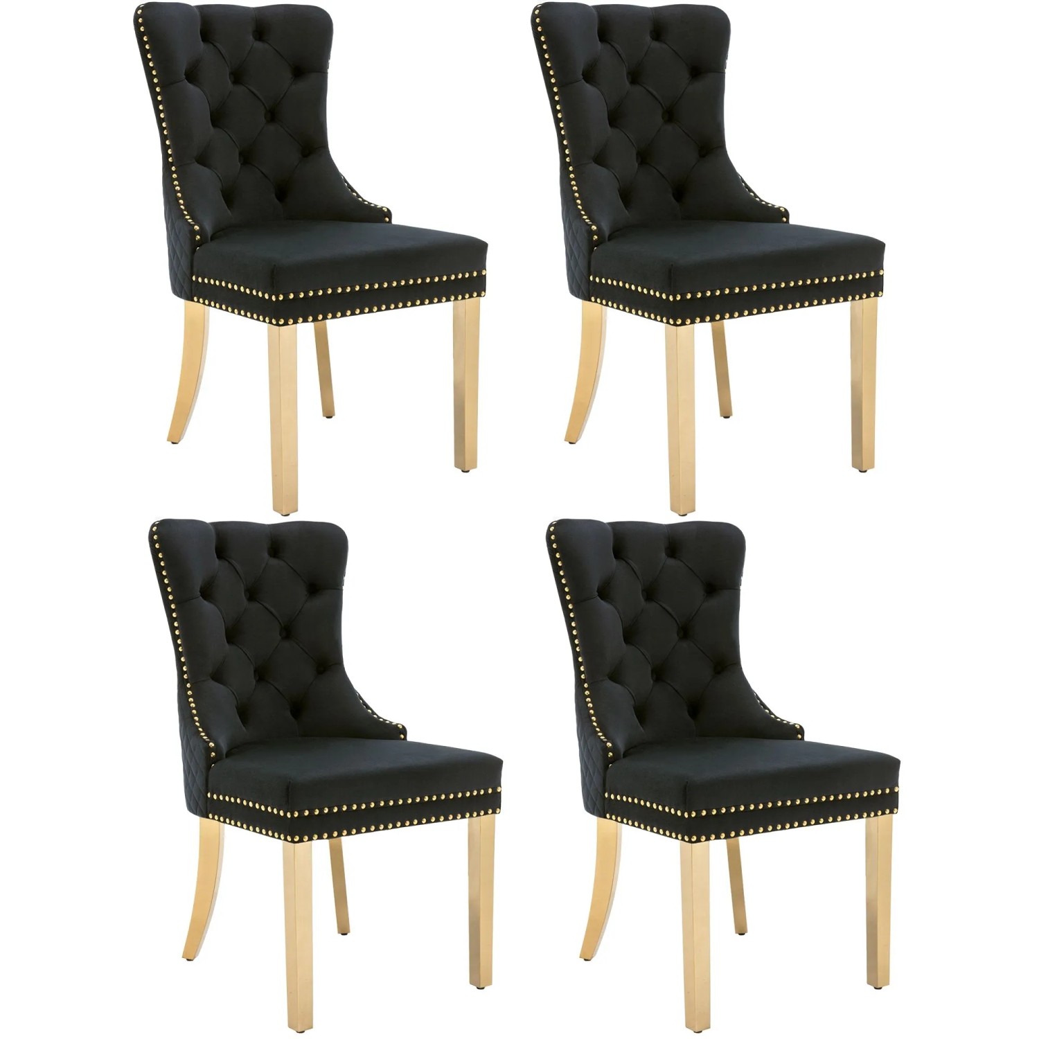 Merax Esszimmerstuhl 4Er Set Schwarz Samt Goldene Beine