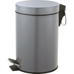 Grauer CMI Treteimer, 3 l, aus Edelstahl für Bad oder WC. Kosmetikeimer mit Tretfunktion.