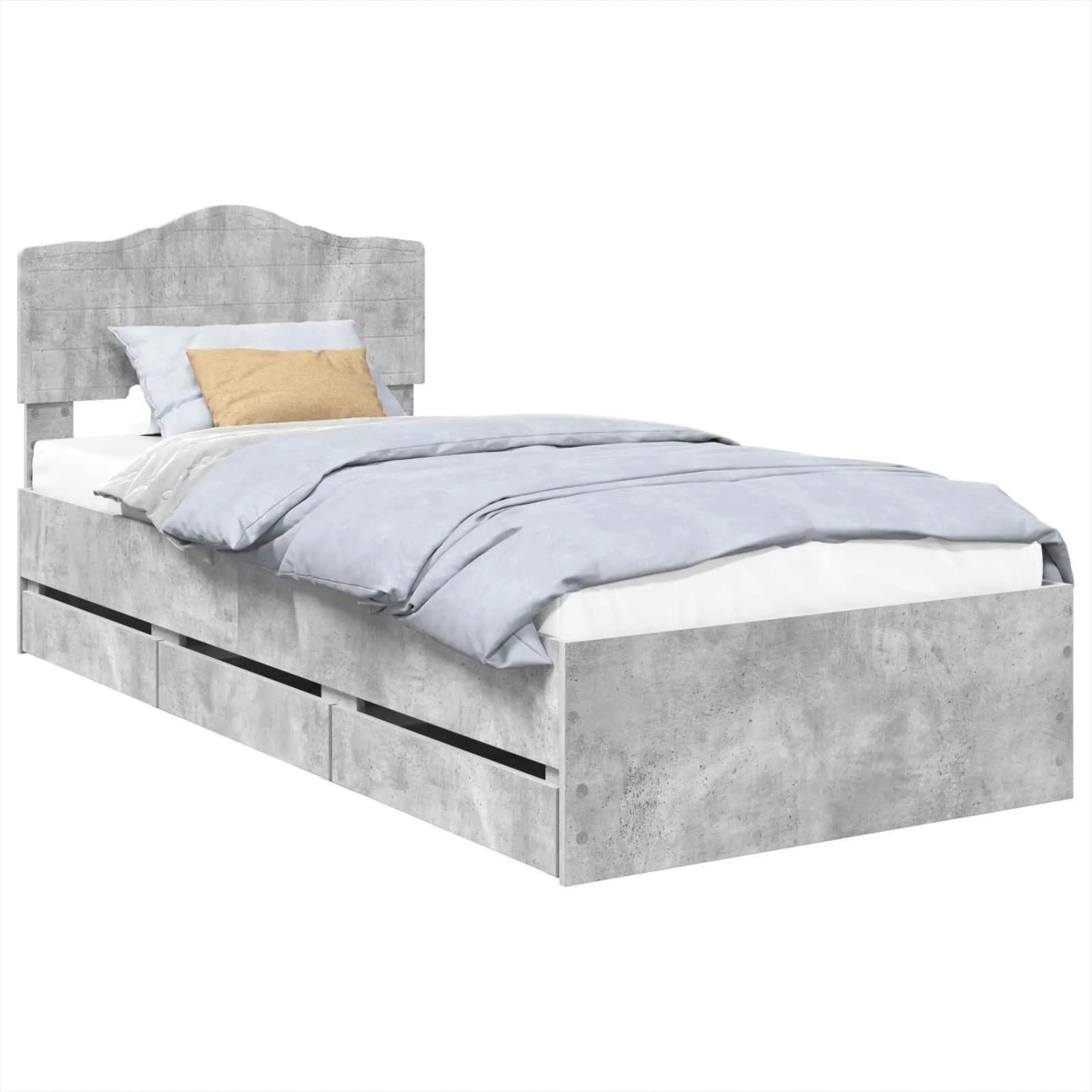 vidaXL Bettrahmen mit Kopfteil Beton Grau 75 x 190 cm Ingenieurs Holz 3413057