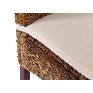Detailansicht: Esszimmerstuhl Loiret im 6er-Set, helles Bananenblatt-Geflecht, Mahagoni-Beine, optional Kissen.